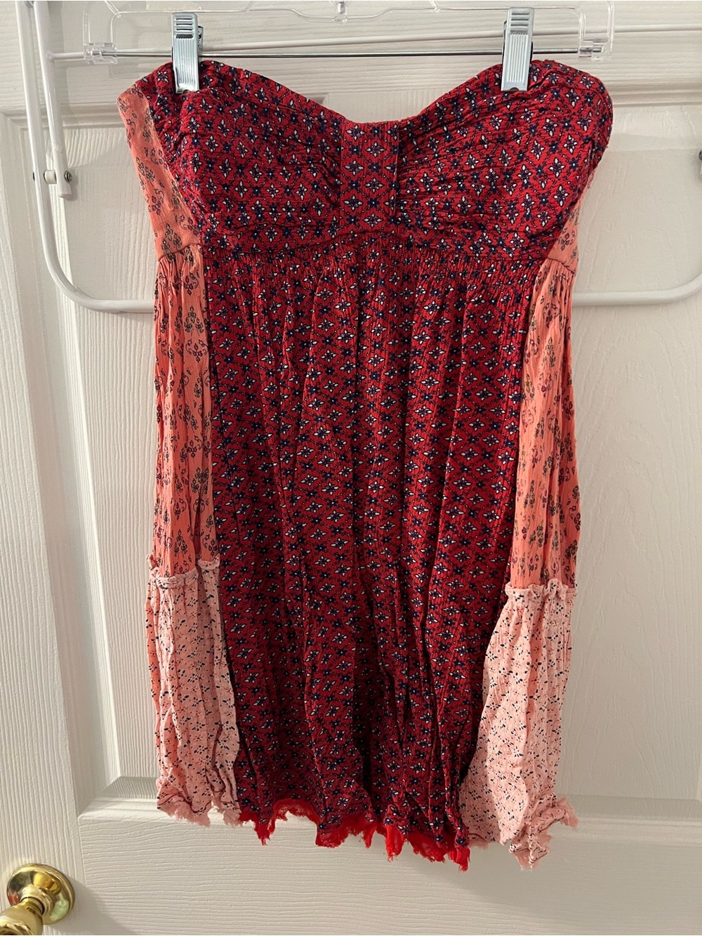 Strapless Red & Coral Printed Smocked Tube Top